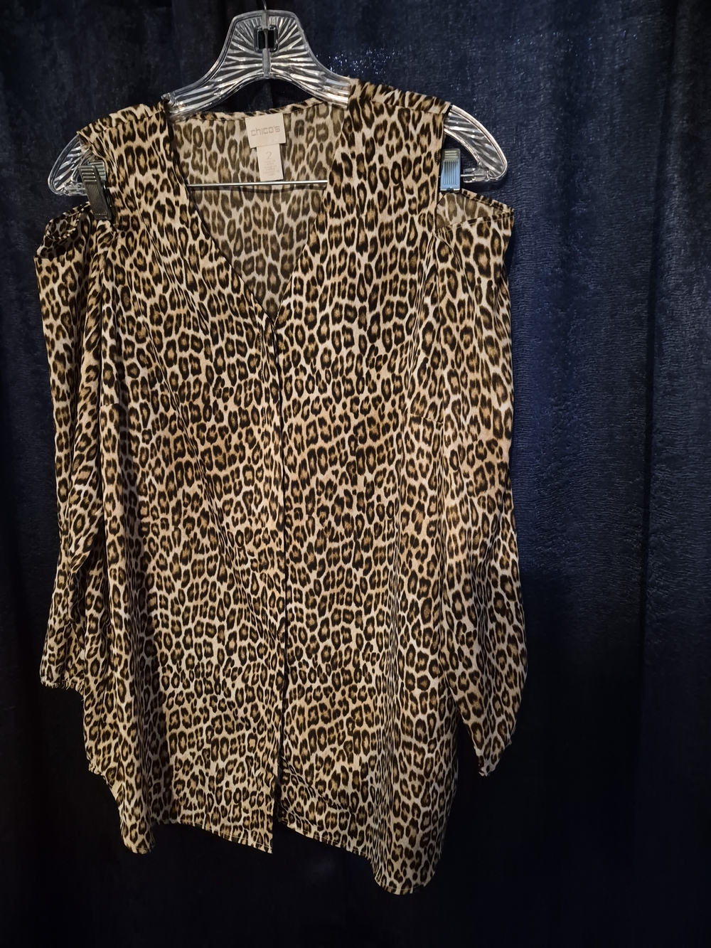 Chico's Leopard Cold-Shoulder Blouse in Tan and Black